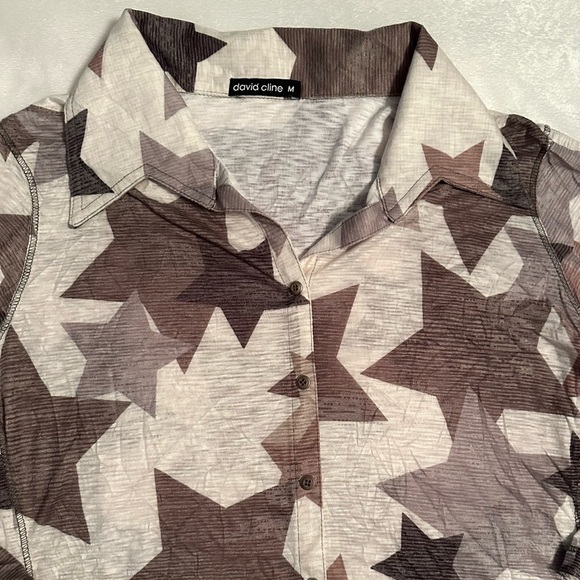 David Cline Sand & Stars Button Up Collar 3/4 Sleeve Top Shirt Blouse M brown - Picture 2 of 8